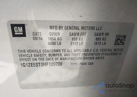 2017 Chevrolet Malibu 1Lt from USA, damaged, VIN 1G1ZE5ST0HF129709